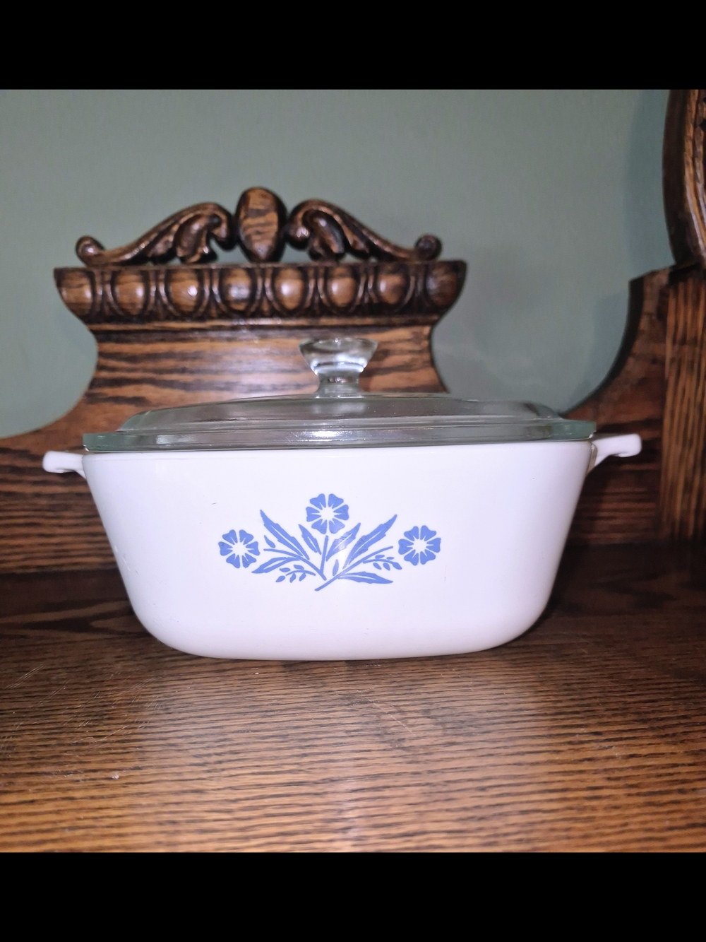 Cornflower Casserole Glass W/Lid Blue Stamp Mark